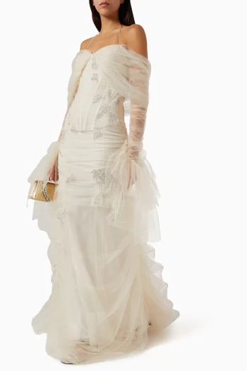 Rose Poudré Embroidered Off-shoulder Gown