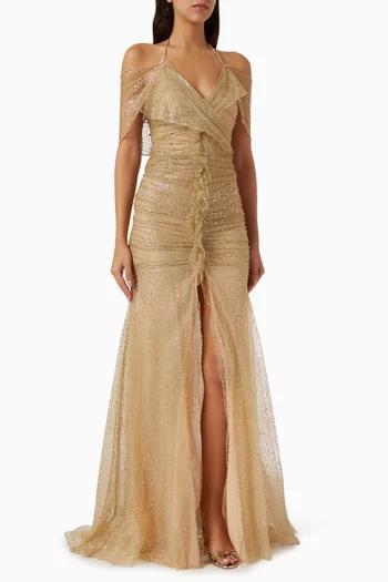 Nuageux Off-shoulder Maxi Dress in Tulle