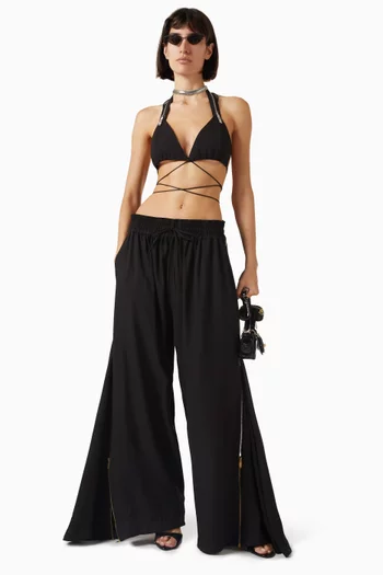 Zippers Wide-leg Pants in Suit Crepe