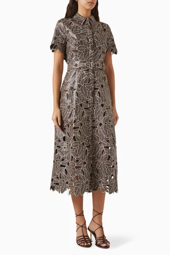 Luisa Embroidered Dress in Vegan Leather