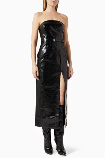 Vivian Strapless Croc-embossed Midi Dress in Faux-leather