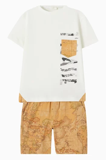 Map-print T-shirt & Shorts Set in Cotton