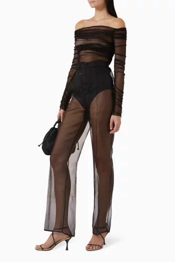 Kaia Off-shoulder Top in Silk-mesh