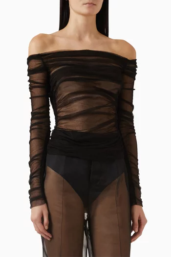 Kaia Off-shoulder Top in Silk-mesh