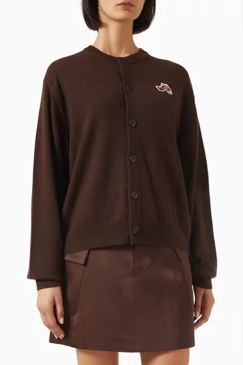Varsity Teddy Logo Cardigan in Wool