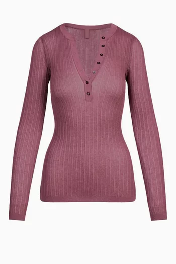 Sheer Knit Long Sleeve Henley