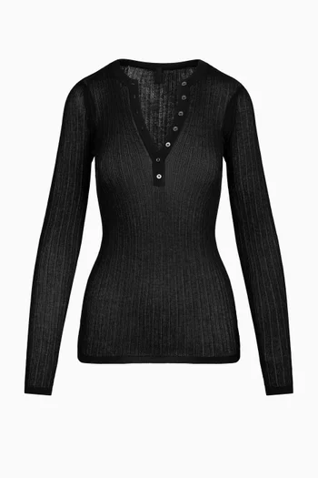 Sheer Knit Long Sleeve Henley