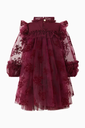Nadiya Flocked Floral Dress in Tulle