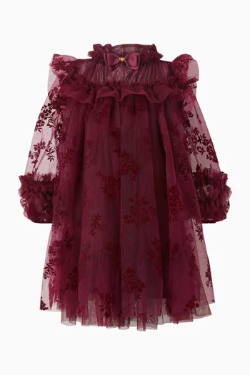 Nadiya Flocked Floral Dress in Tulle