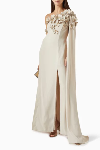 3D Floral-embellished One-shoulder Maxi Dress