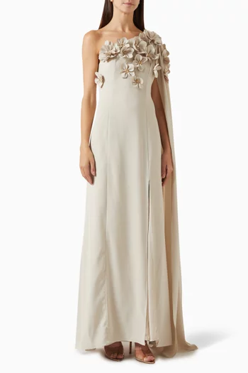 3D Floral-embellished One-shoulder Maxi Dress