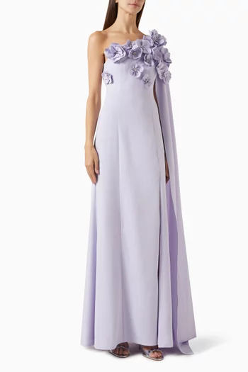 3D Floral-embellished One-shoulder Maxi Dress