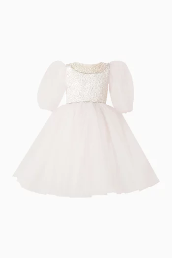 فستان بلوم مزين باللؤلؤ