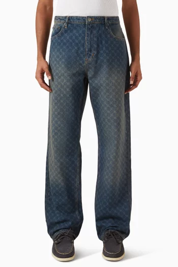 بنطال جينز أمبا بنقشة شعار الماركة دينم