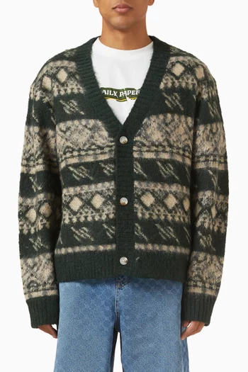 كارديغان منسوج بنقشة مربعات