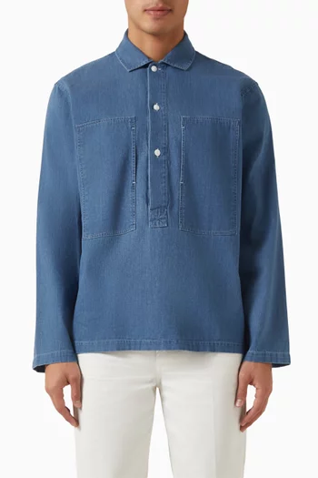 Spread Collar Popover Shirt in Denim