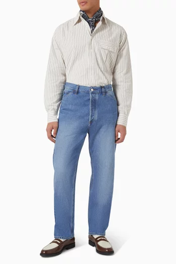 قميص مخطط قطن بنسيج مضلع