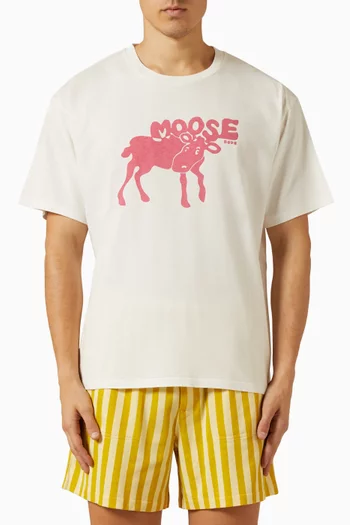 تي شيرت بشعار الماركة بتصميم قرون قطن