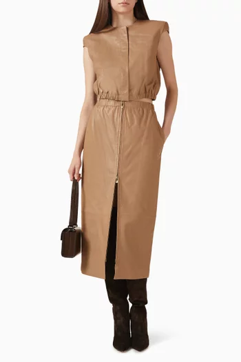 Zip Pencil Skirt in Leather