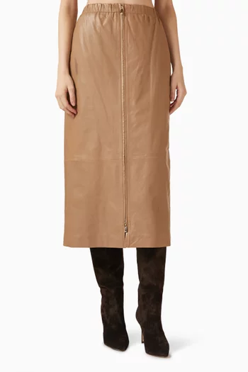Zip Pencil Skirt in Leather