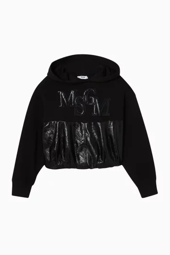 كنزة بغطاء رأس وشعار الماركة صوف ثقيل الوزن