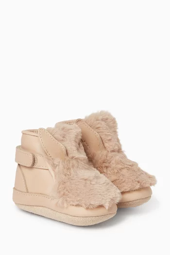 Richy Fluffy Bunny Booties in Leather
