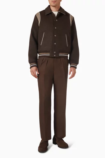 جاكيت نيكو بتصميم جامعي وأشرطة بلون مغاير مزيج صوف