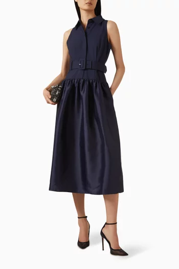Belted Midi Dress in Twill