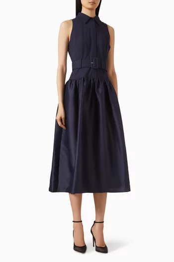 Belted Midi Dress in Twill