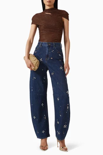 Embellished Barrel-leg Jeans in Denim
