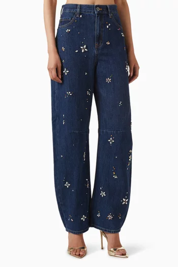 Embellished Barrel-leg Jeans in Denim