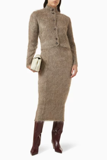 كارديغان بفتحة رقبة بياقة عالية نسيج موهير