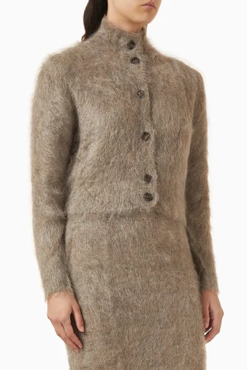 كارديغان بفتحة رقبة بياقة عالية نسيج موهير