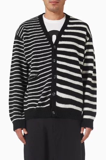 Striped Knitted Cardigan in Mohair-blend