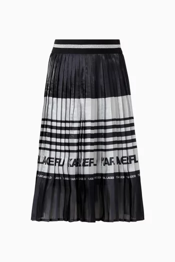 Striped Pleated Midi Skirt