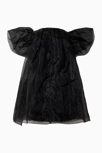 Rhinestone-embellished Puffed Dress in Voile