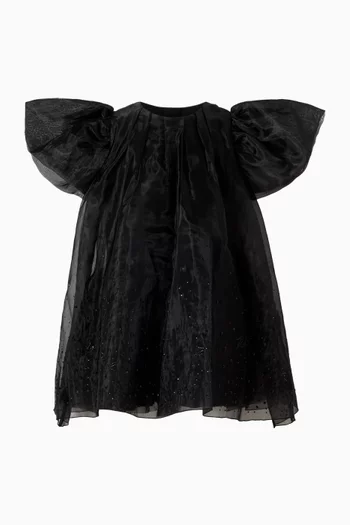 Rhinestone-embellished Puffed Dress in Voile