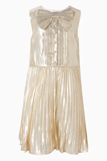 Sleeveless Bow Dress in Metallic Silk