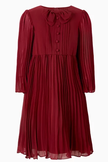 Bow Pleated Dress in Chiffon