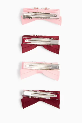 Bow Hairclips in Satin, Set of 4