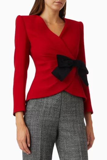 Contrasting-bow Jacket in Wool-crepe Blend