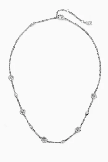 قلادة ستيشن بتصميم زهرة الشاي نحاس بلون فضي