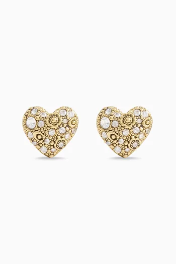 Pavé Heart Stud Earrings in Plated Brass