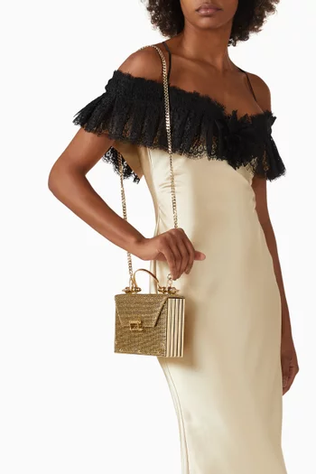 Mahogany Bag in Gold-tone Brass & Raffia