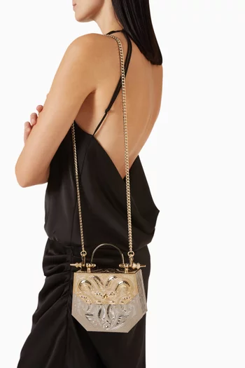 Hexagon Minaudiere Bag in Brass