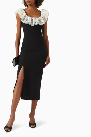Lace-trim Midi Dress in Velvet