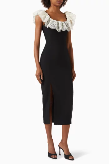 Lace-trim Midi Dress in Velvet