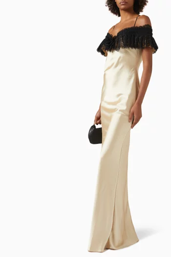 Lace-trim Off-shoulder Dress in Satin