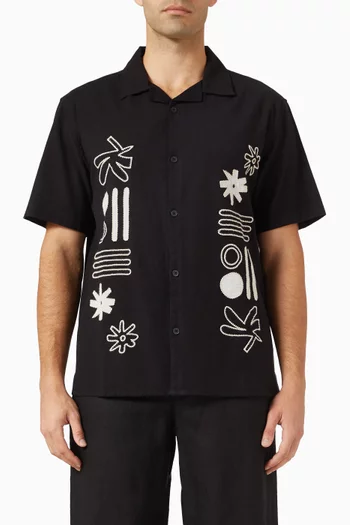 Didcot Abstract Applique Shirt in Cotton & Linen