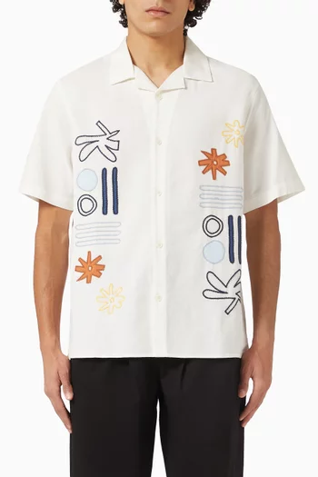 Didcot Abstract Applique Shirt in Cotton & Linen